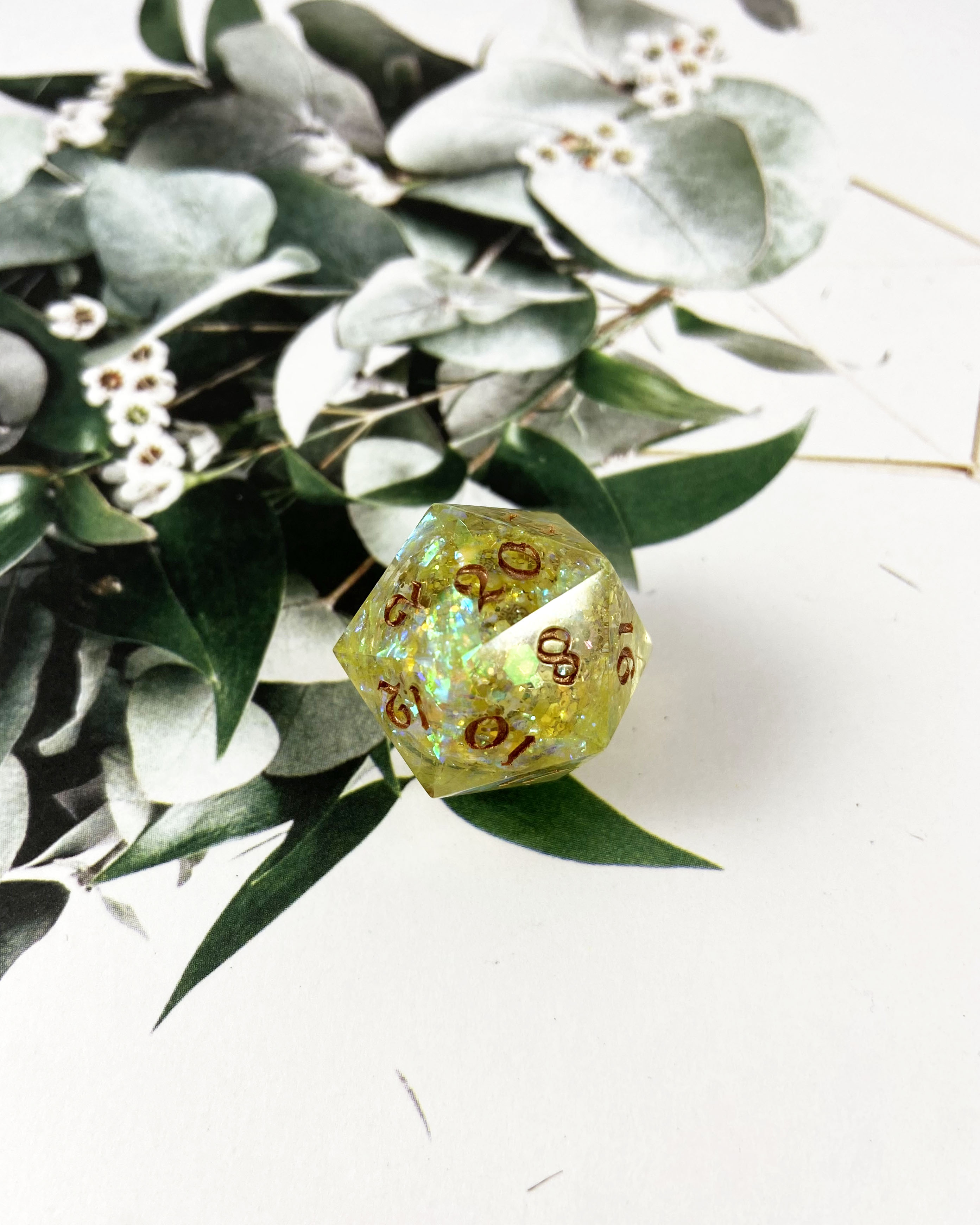 Sunflowers and Fairy Rings Liquid Core D20 by Charm the Senses